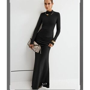 Satin Panel Mock Neck Long Sleeve Maxi Dress medium Nwt